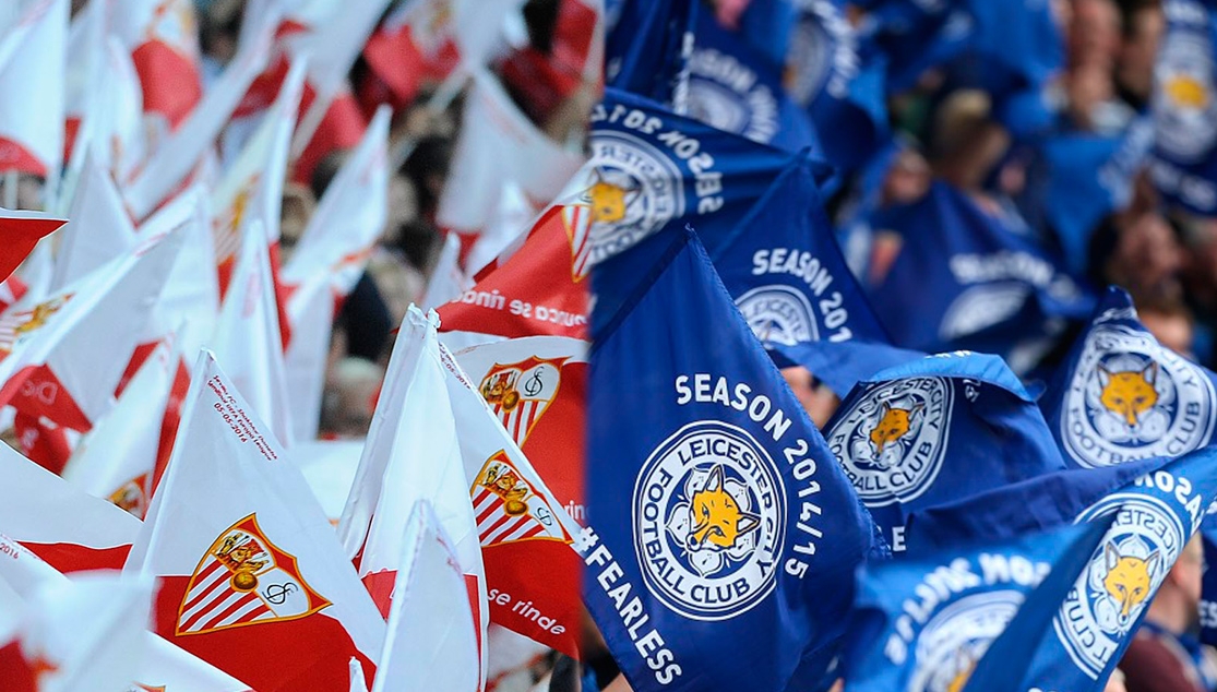 Banderas del Sevilla FC y Leicester City