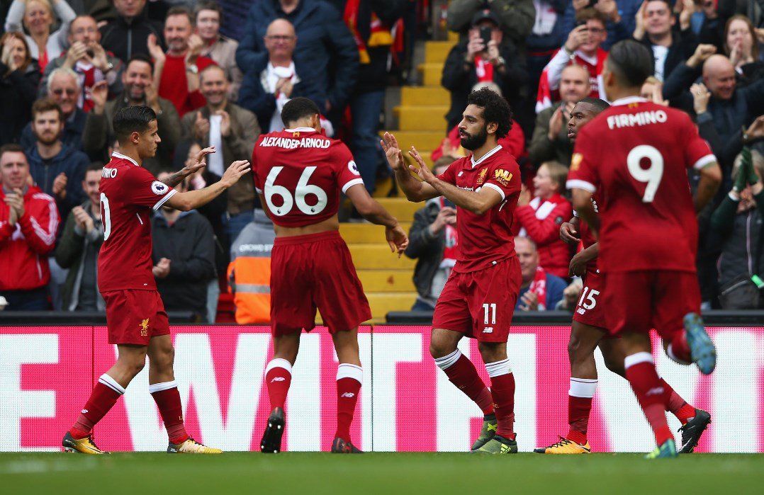 Salah celebra el gol del Liverpool