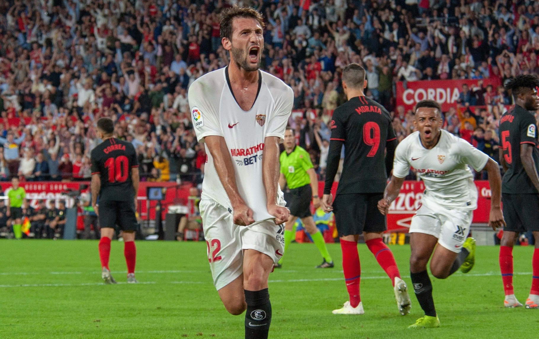 Franco Vázquez celebra su gol ante el Atlético