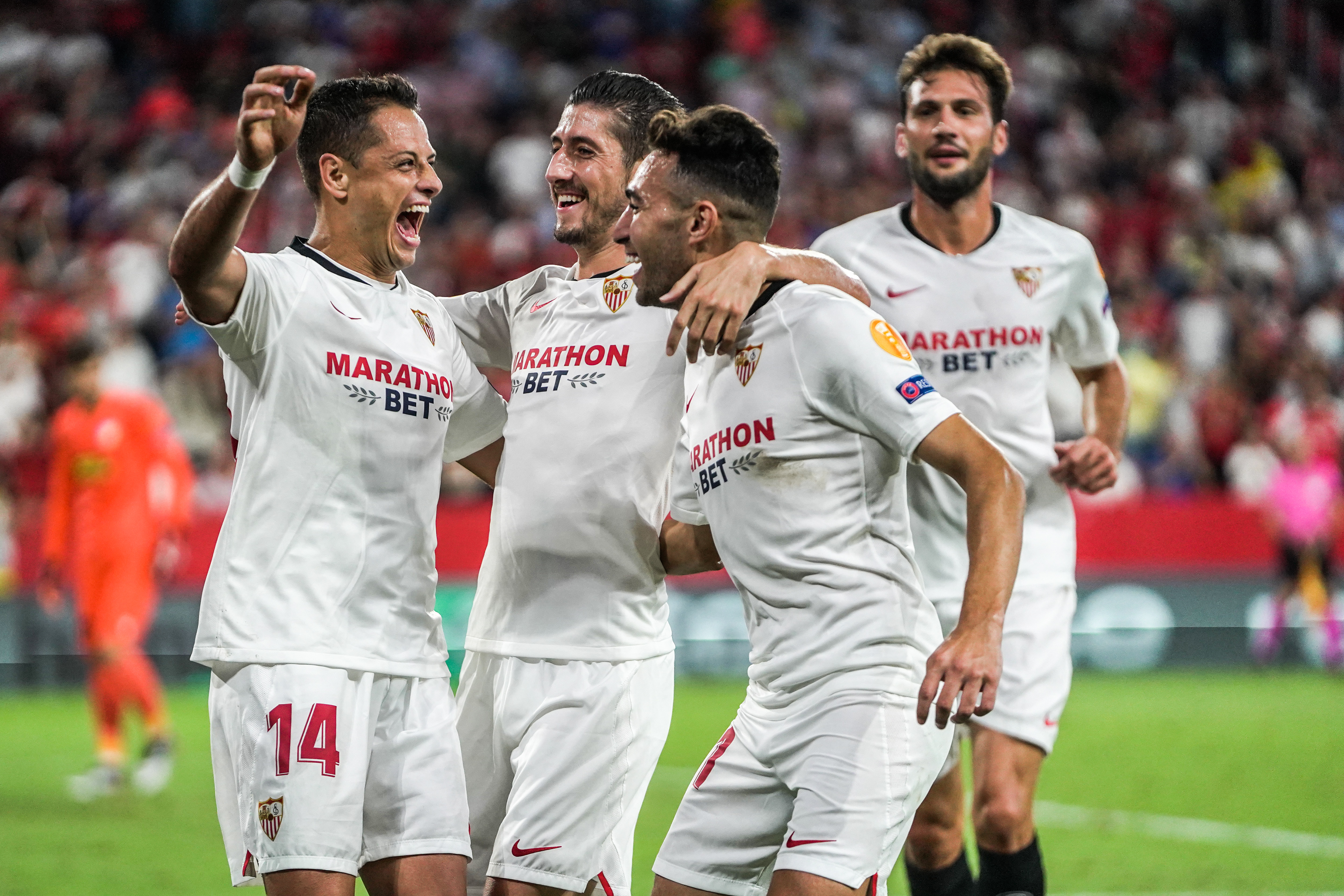 Celebración de un gol del Sevilla FC