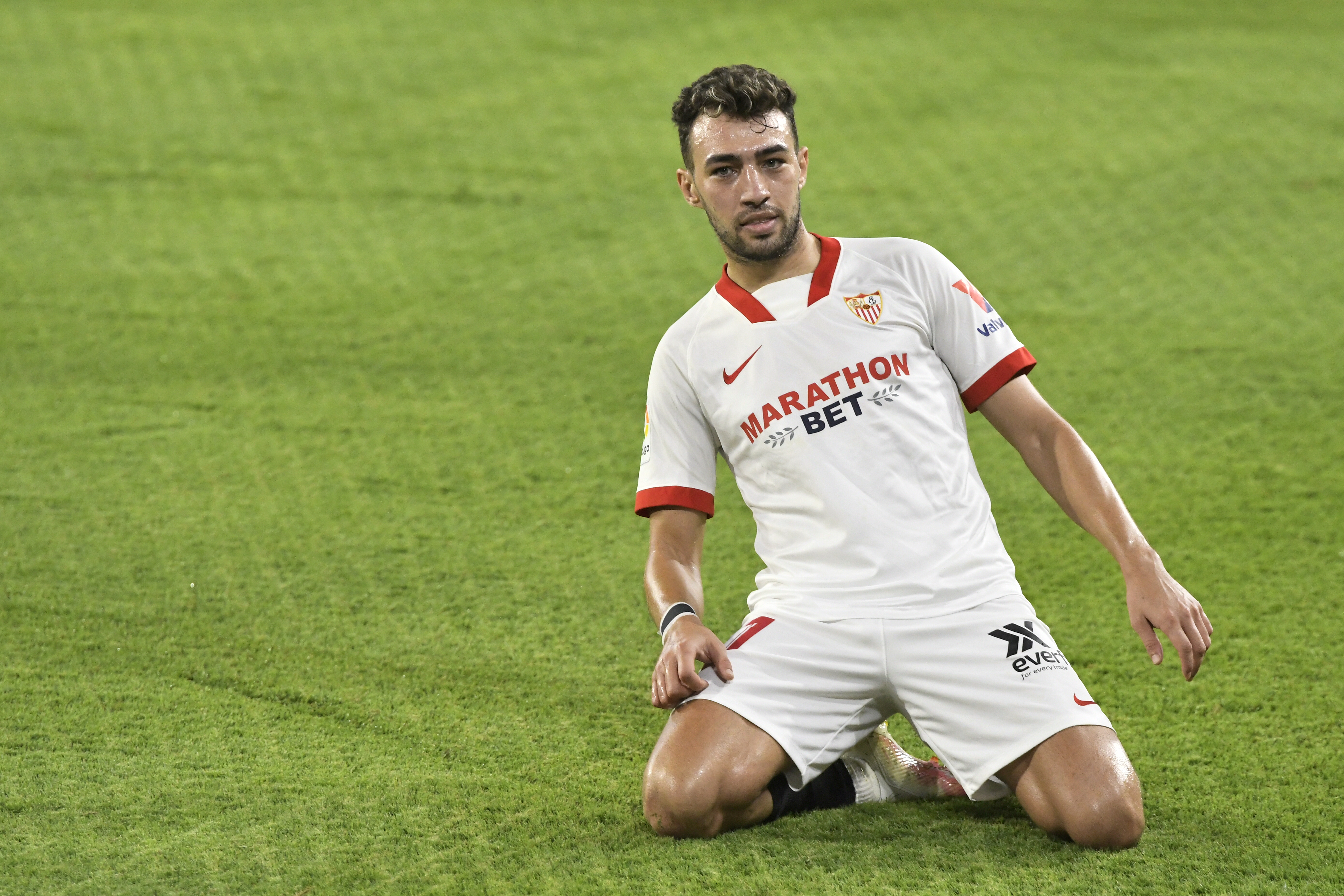 Munir celebrates a goal for Sevilla FC
