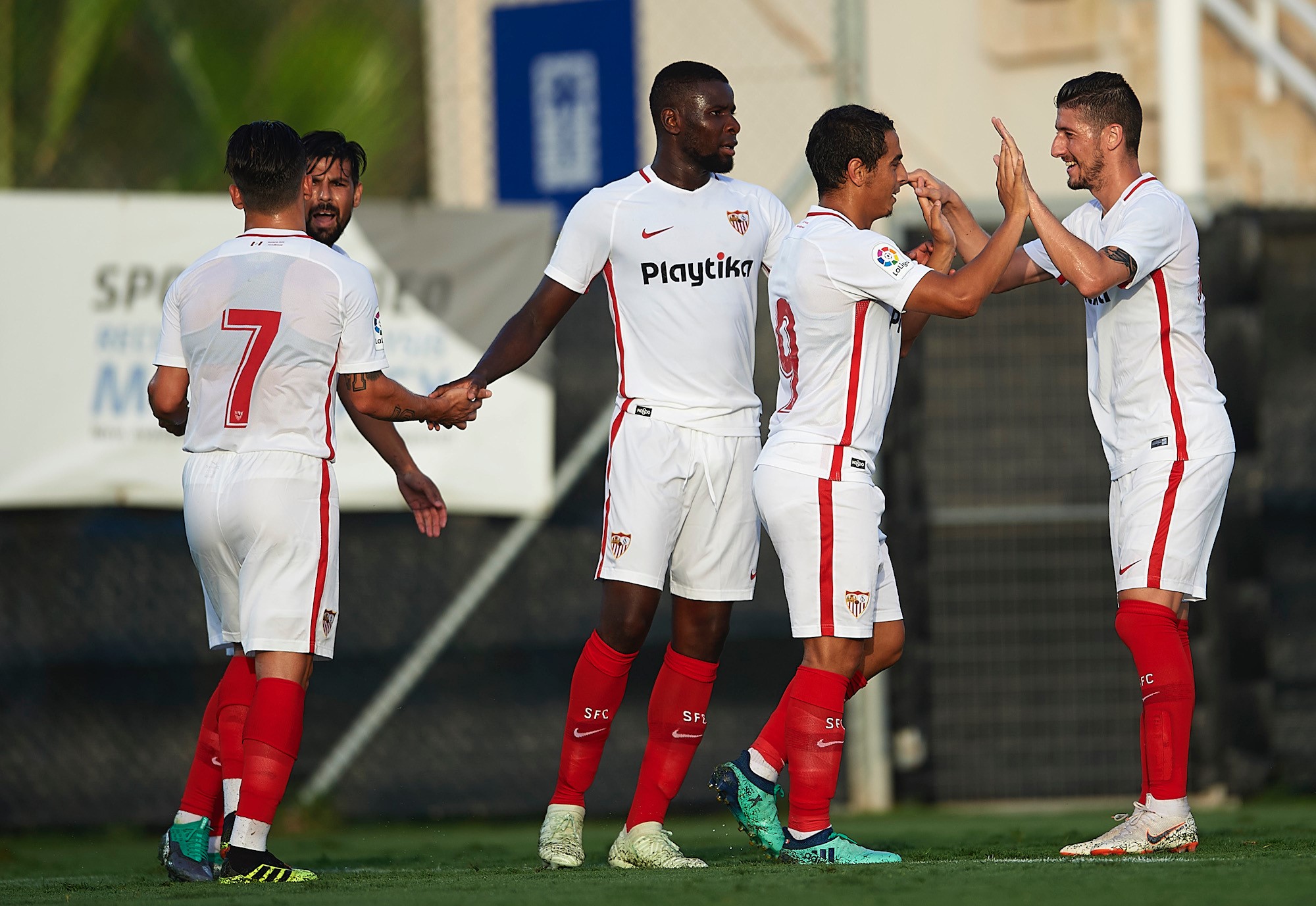 Ben Yedder celebra su gol en el amistoso del Sevilla FC