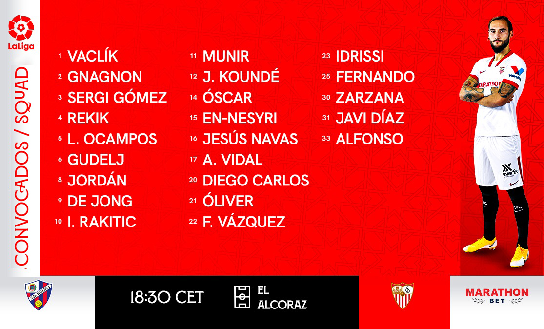 Lista de convocados para el SD Huesca-Sevilla FC
