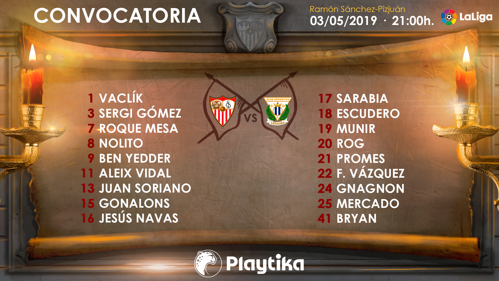 Lista de convocados para el Sevilla FC-CD Leganés