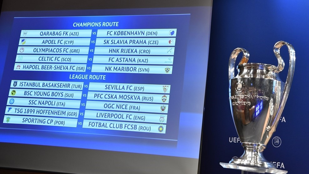 Screen displaying the results of the play-off draw 