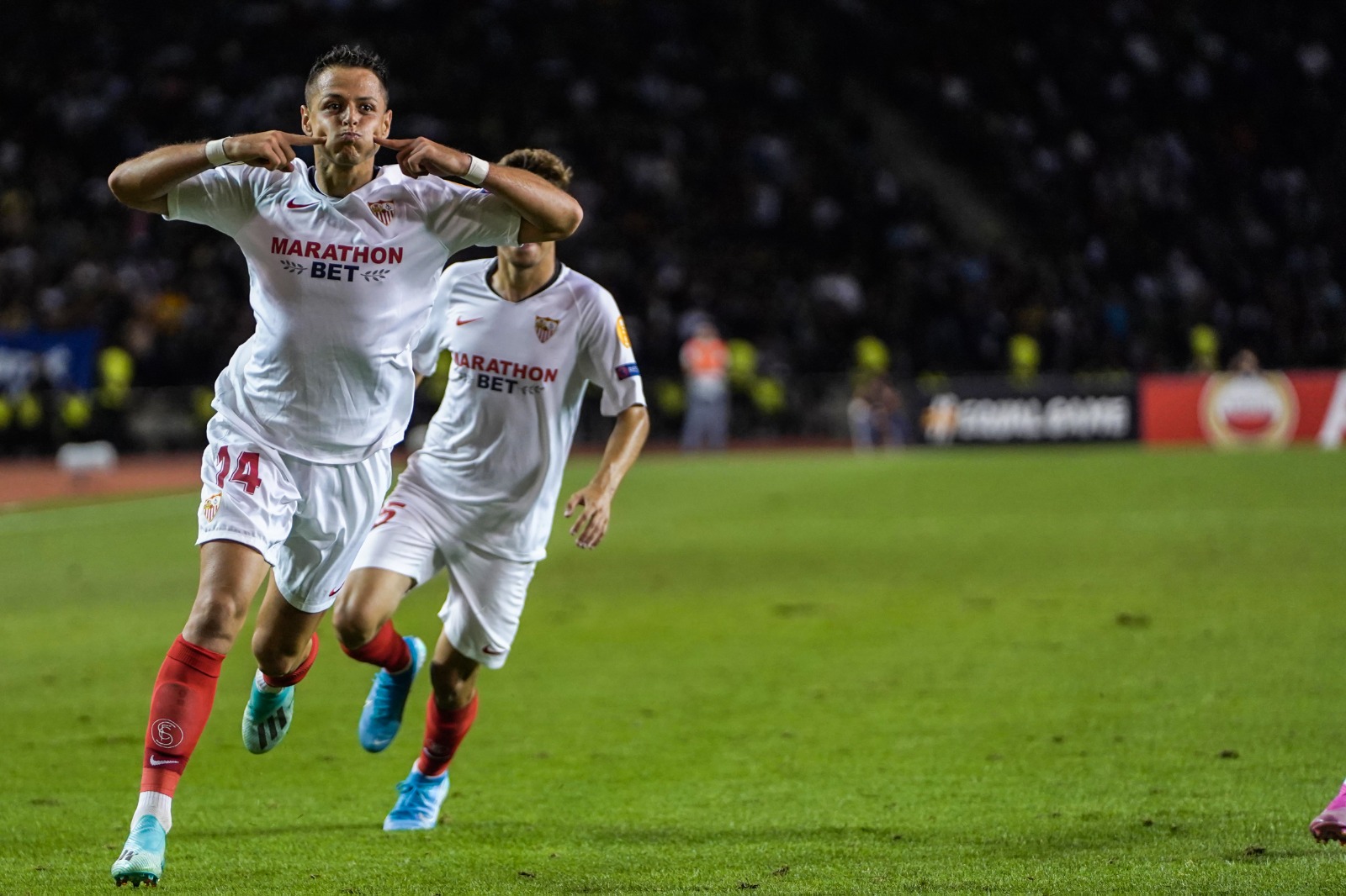 Chicharito Hernández celebrating his first goal