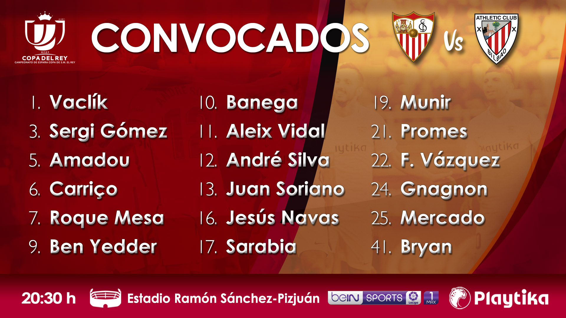 Lista de convocados para el Sevilla FC-Athletic Club