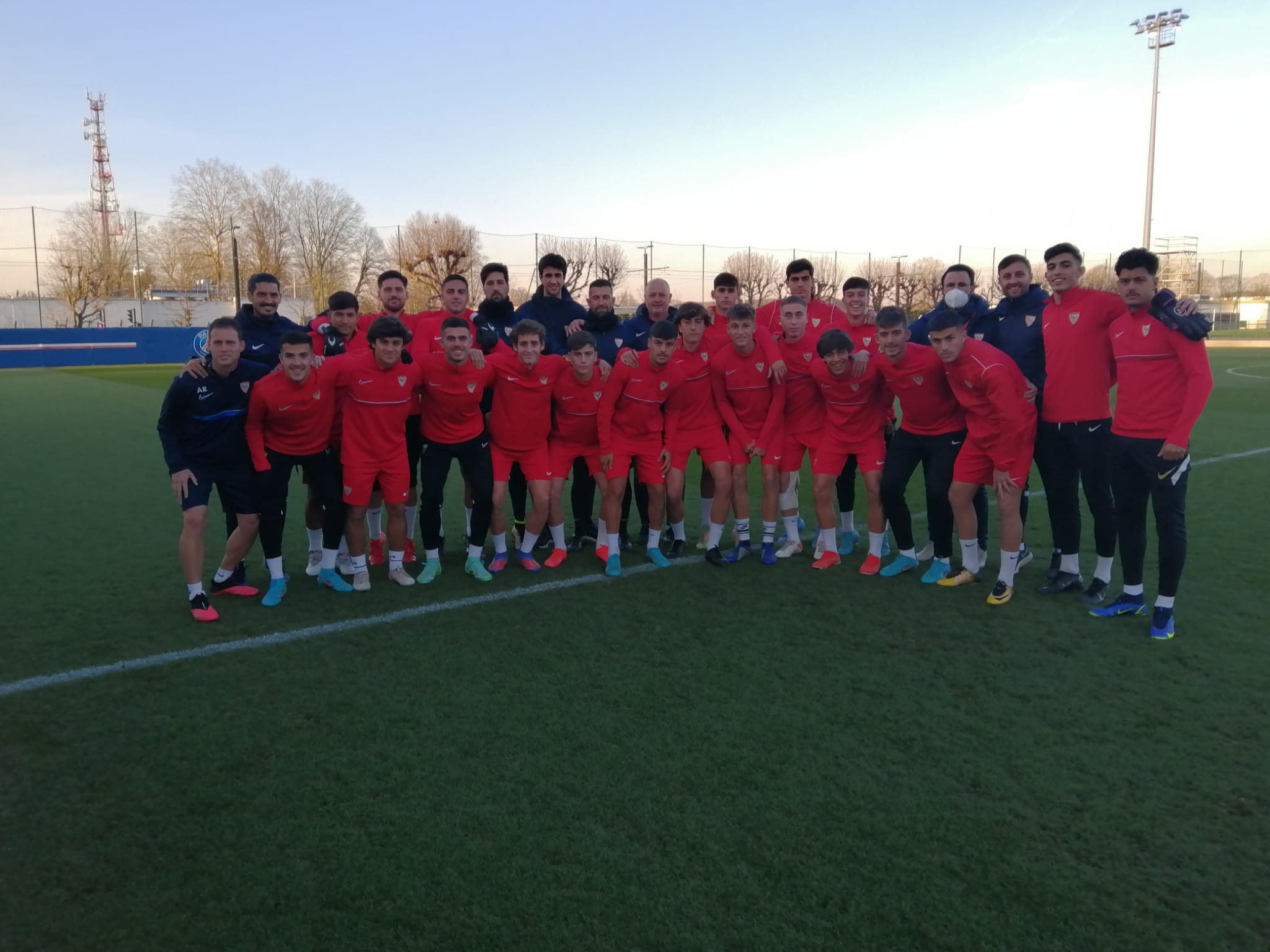 The U19s pose for a photo at the PSG training ground 