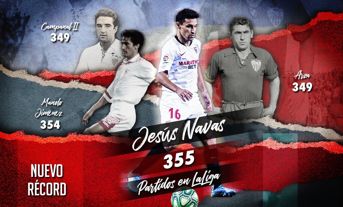 Jesús Navas alcanza los 355 partidos en LaLiga 
