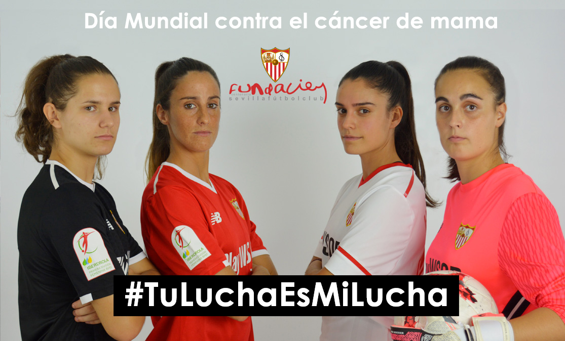 Jugadoras del Sevilla FC femenino en el Día Mundial contra el cáncer de mama