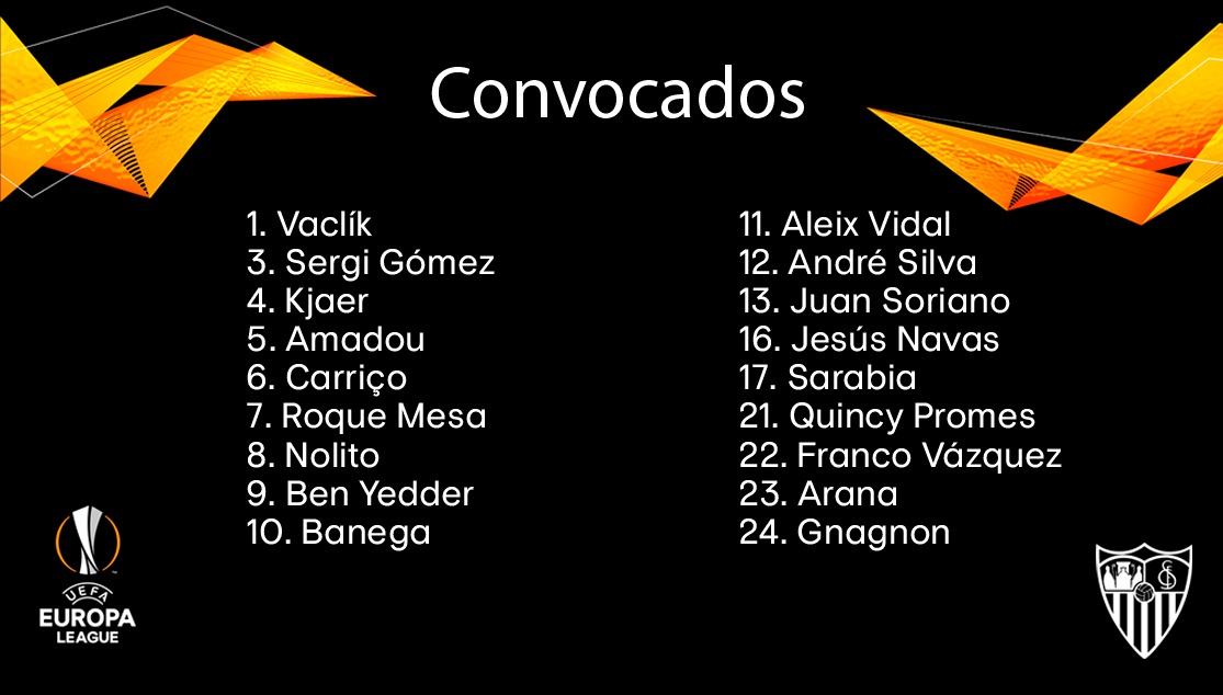 Players called up for the match against Standard