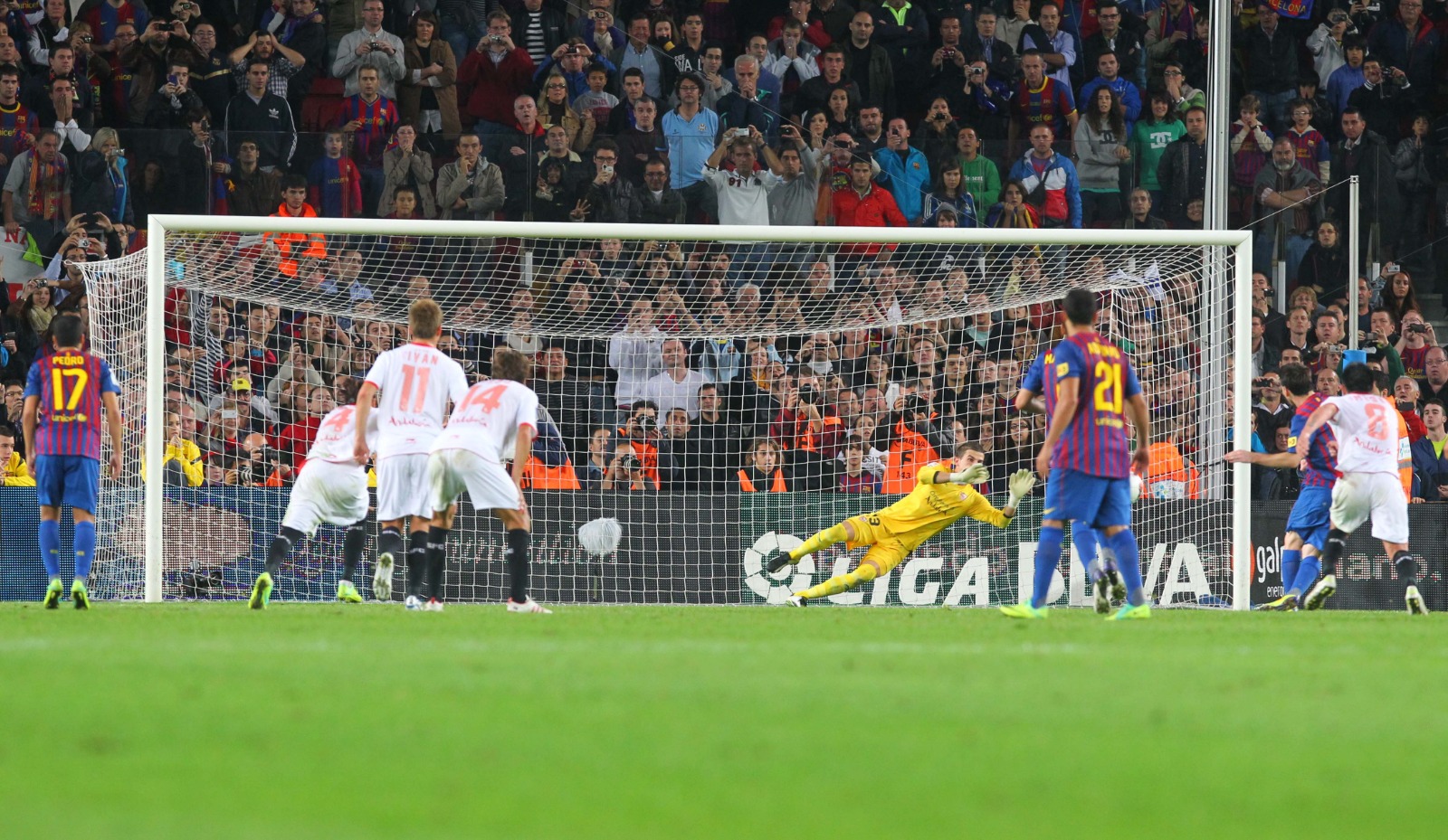 Javi Varas saving a penaly from Leo Messi 