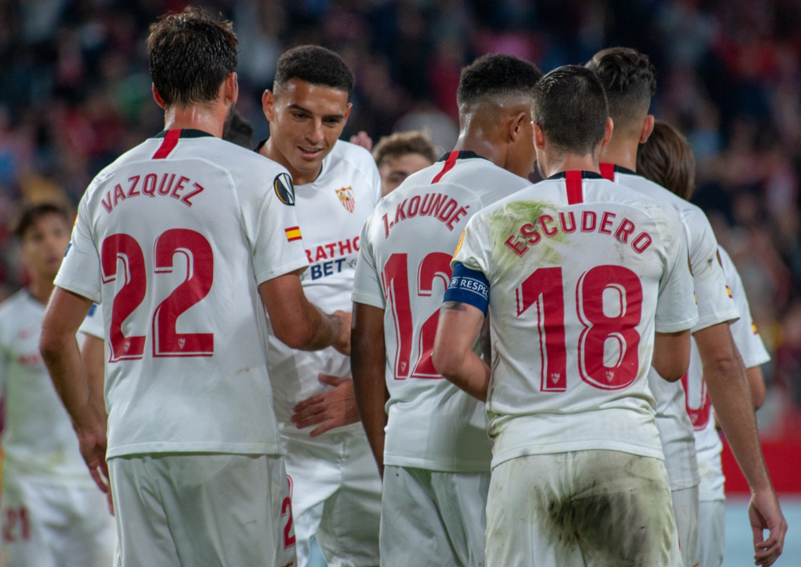 Sevilla FC celebrate one of the goals against Dudelange 