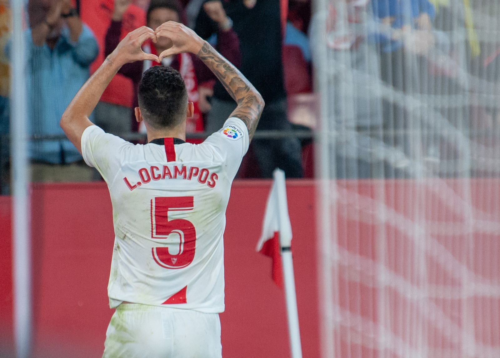 Ocampos celebrates after scoring against Getafe 