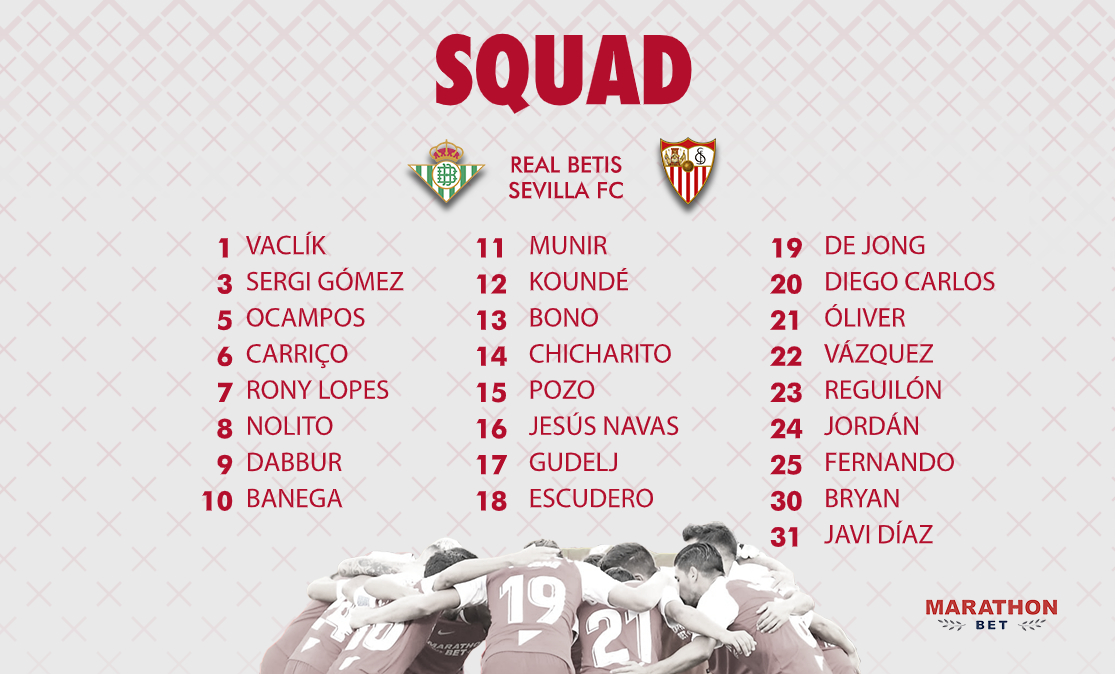 Sevilla FC squad to take on Real Betis in the Gran Derbi