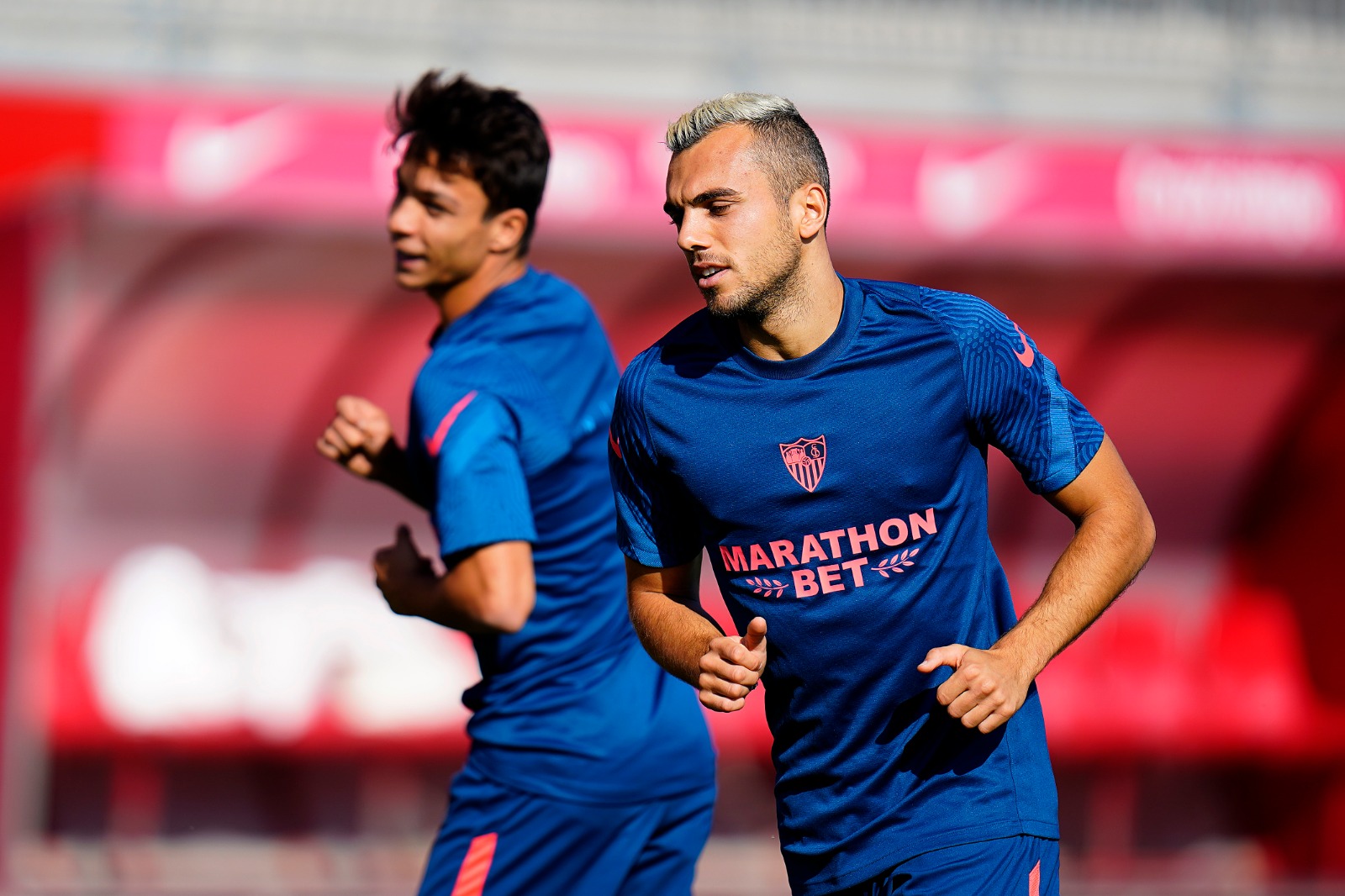 Jordán y Óliver, en un entrenamiento del Sevilla FC