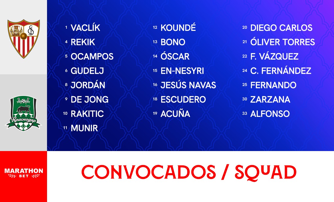 Squad list for Sevilla FC-FC Krasnodar