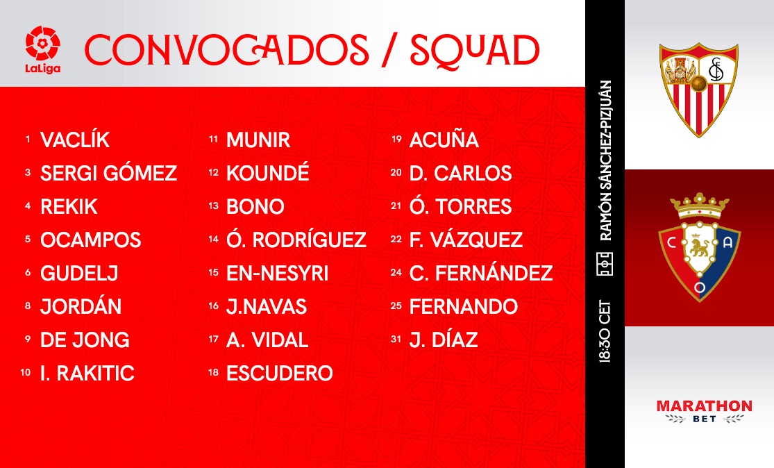 Squad list to face CA Osasuna