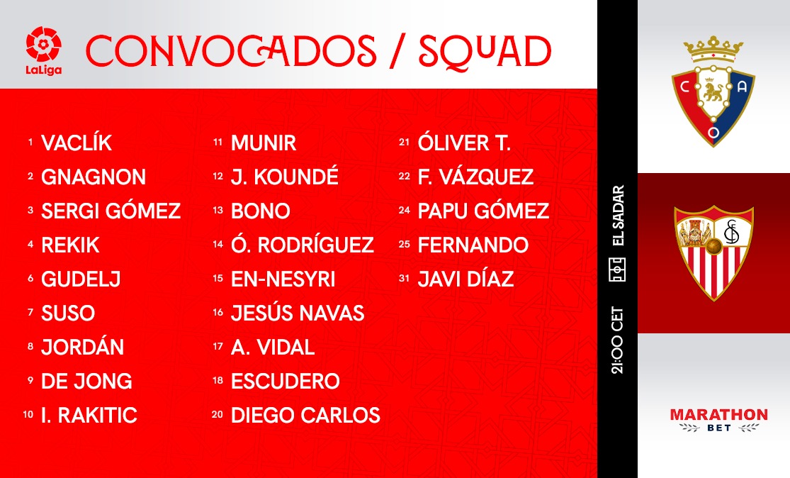 Squad for CA Osasuna vs Sevilla FC