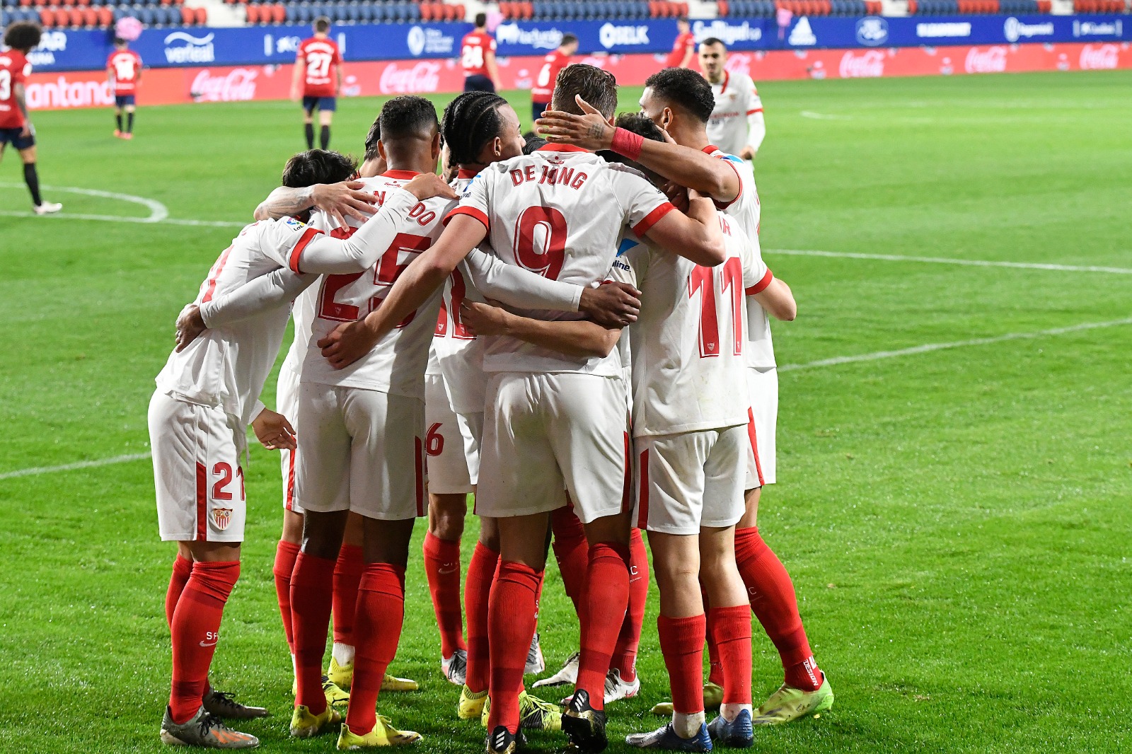 Sevilla FC celebrate a goal against CA Osasuna
