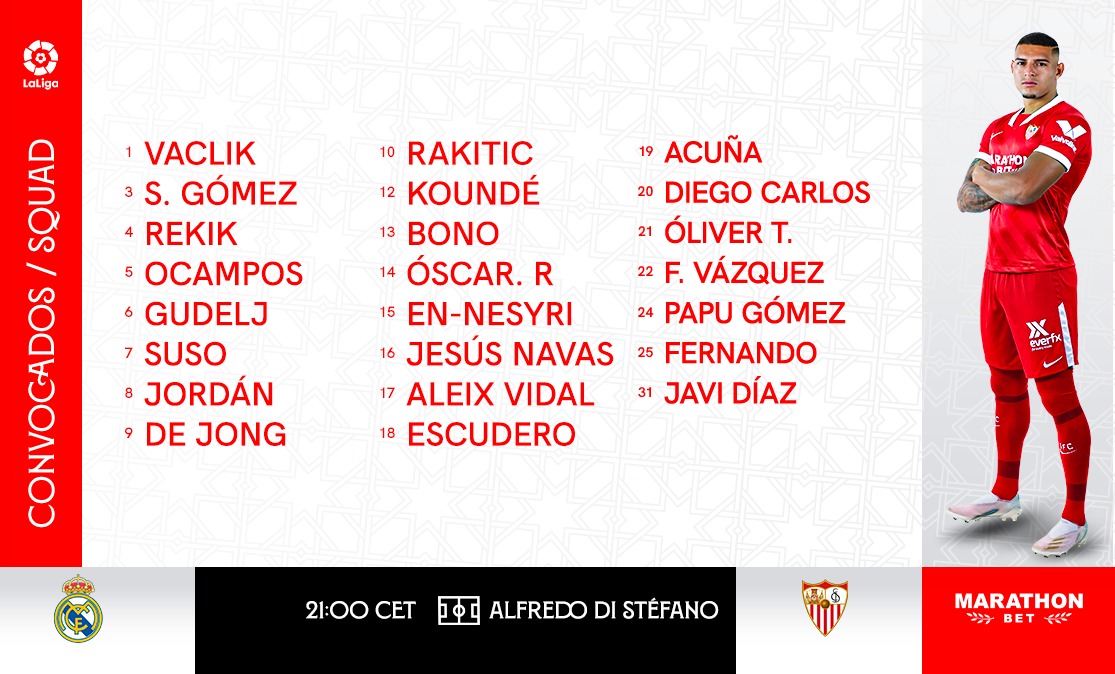 Lista de convocados para el Real Madrid-Sevilla FC
