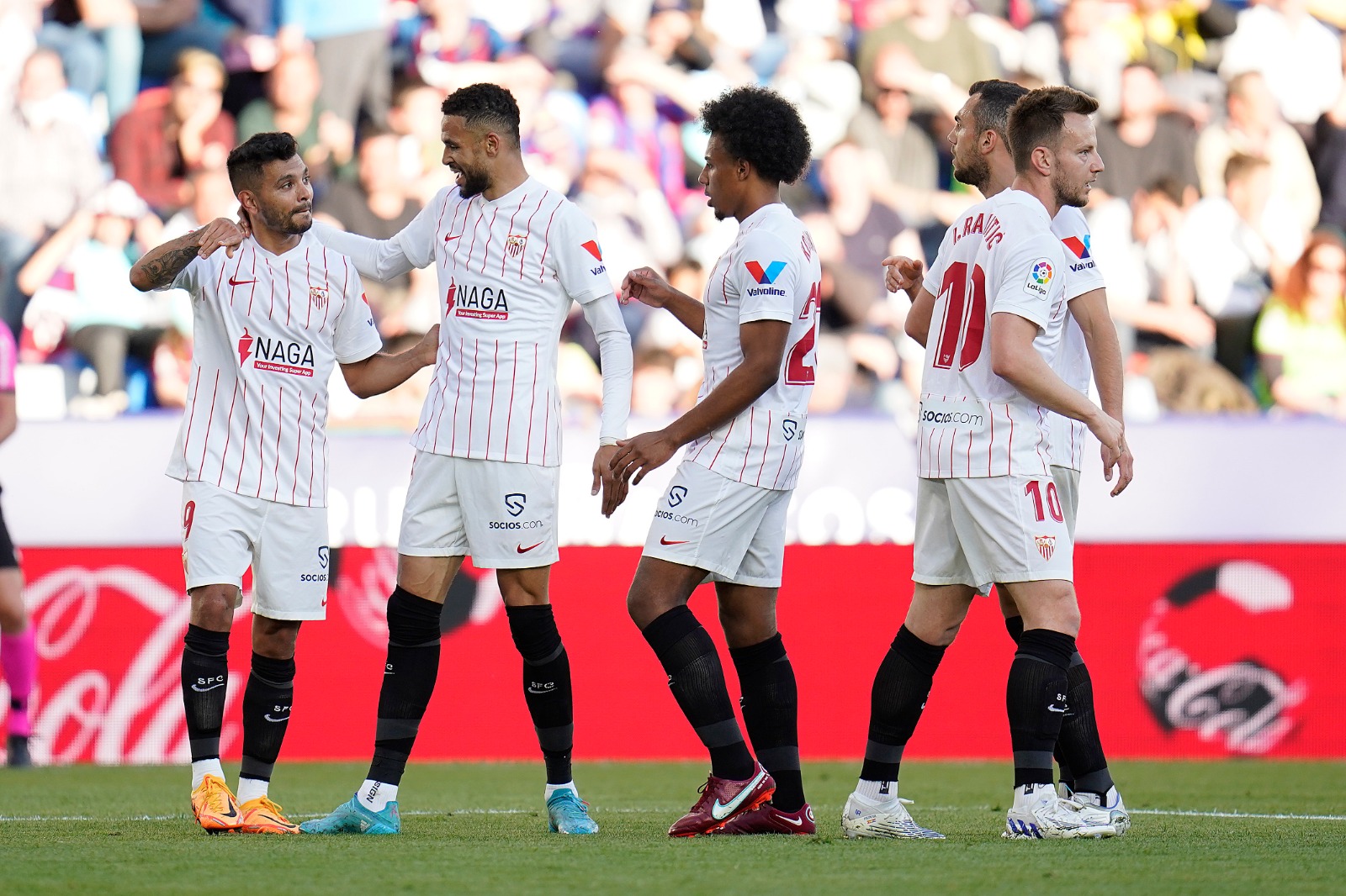 Sevilla FC celebrate a goal against Levante UD