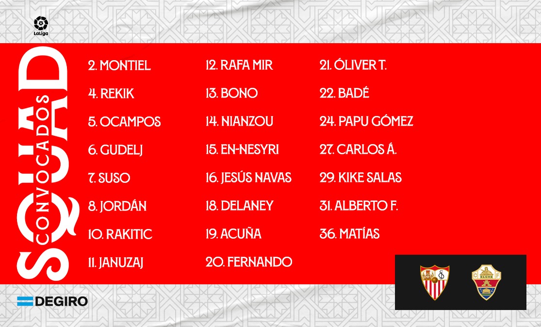 Squad list for the match against Elche