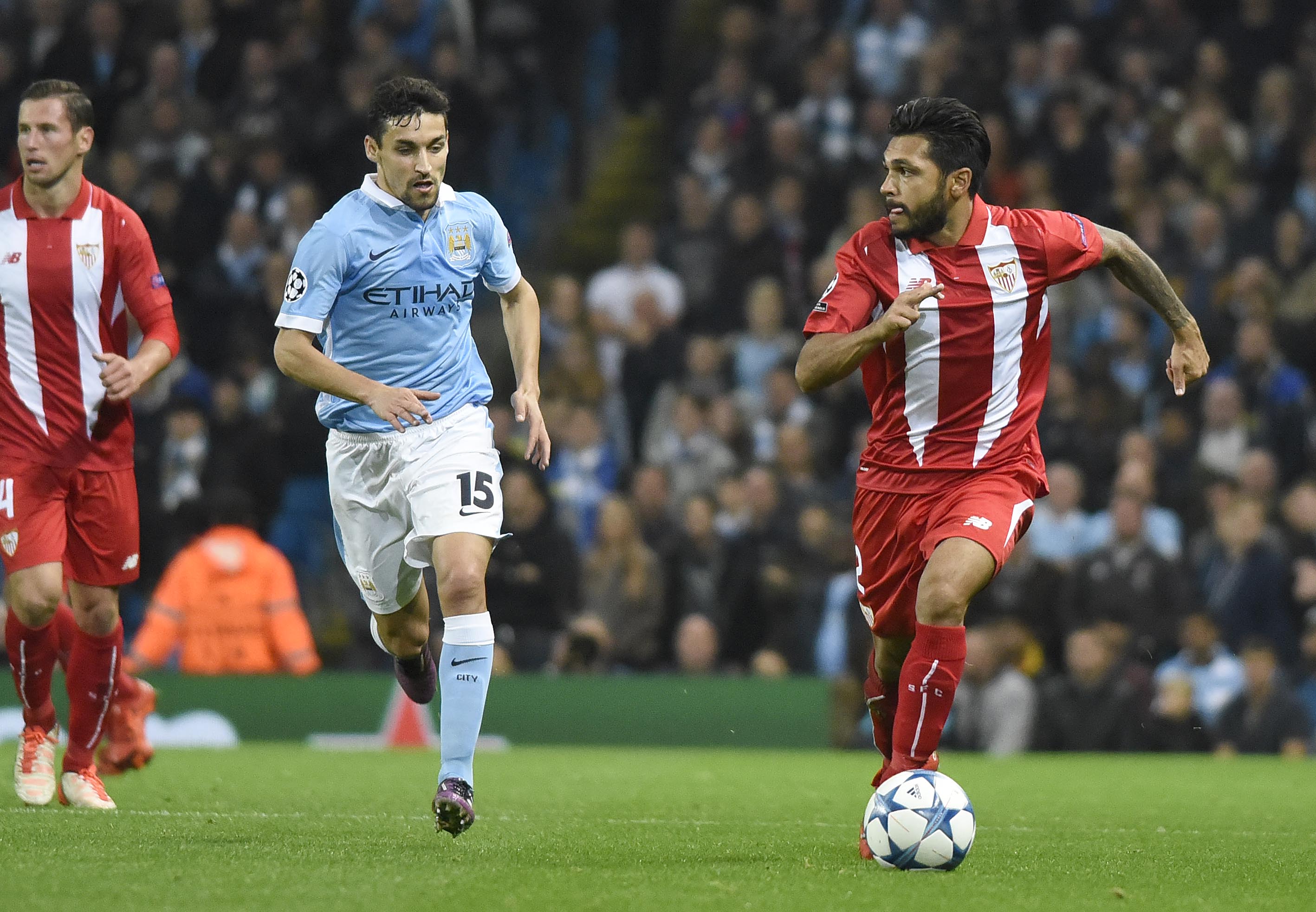 Tremoulinas in a Champions League game against Manchester City