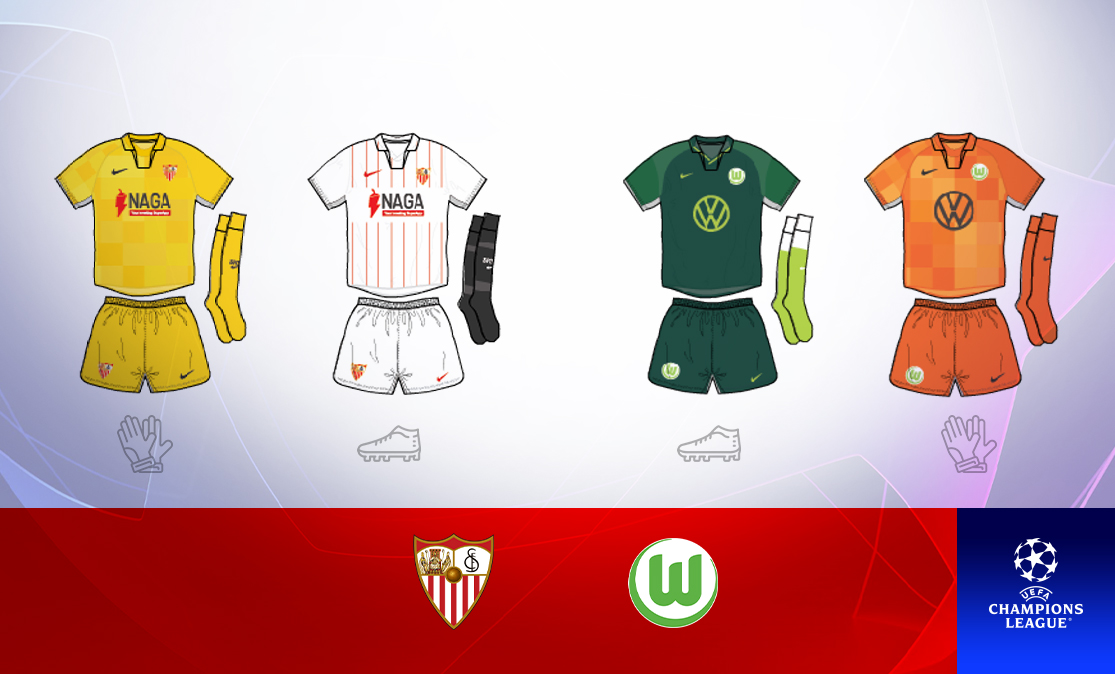 Kits for the Champions League game between Sevilla FC and VfL Wolfsburg