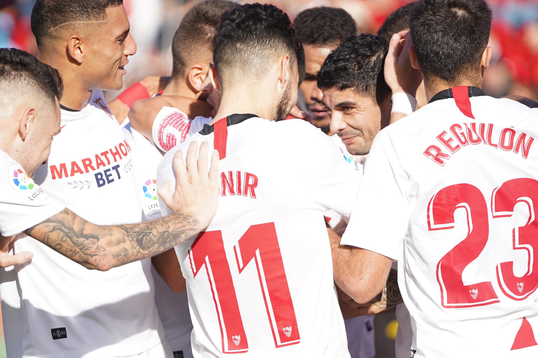 Sevilla FC celebrate their victory in Mallorca