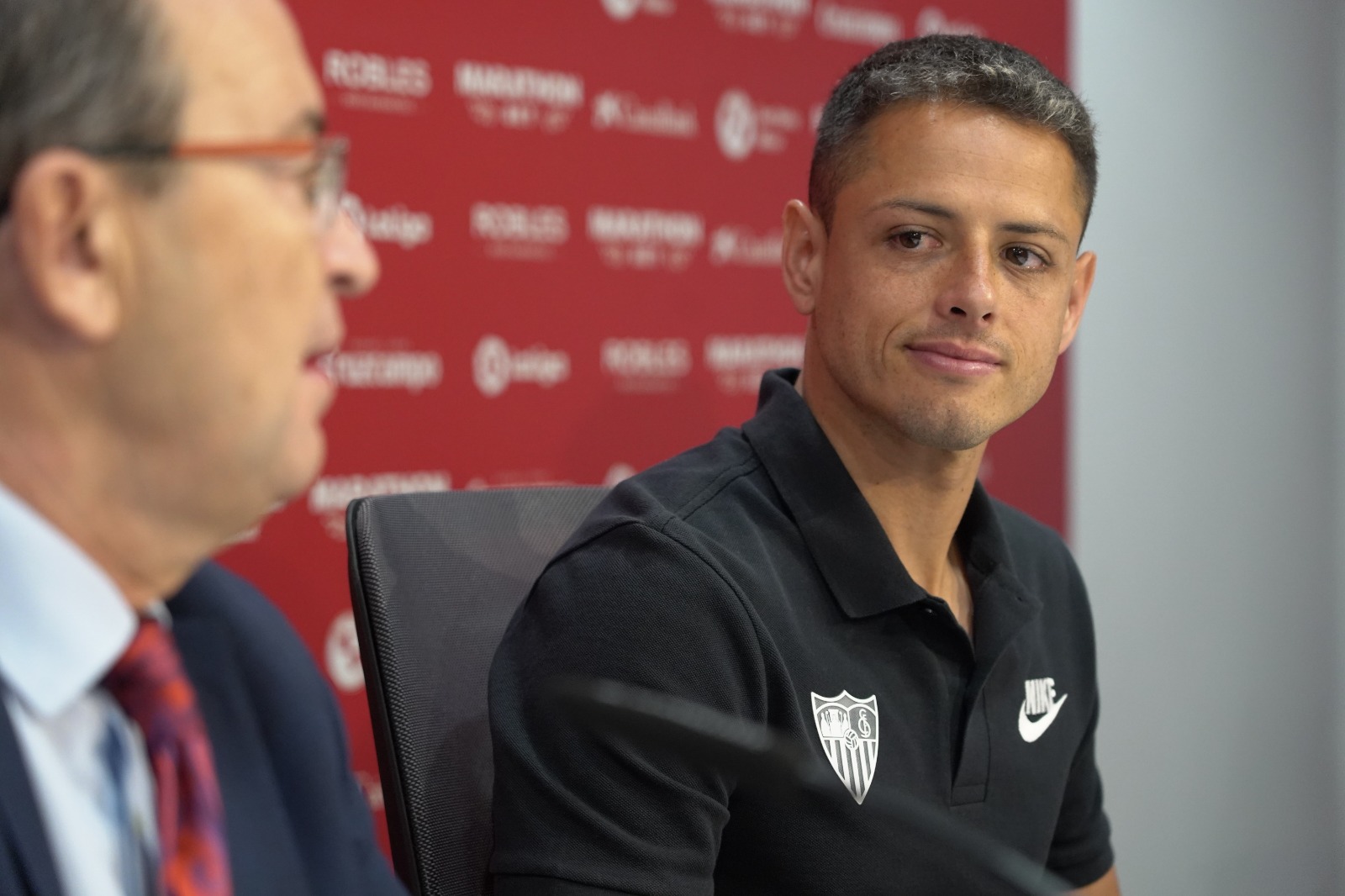 Chicharito during his official unveiling at Sevilla FC