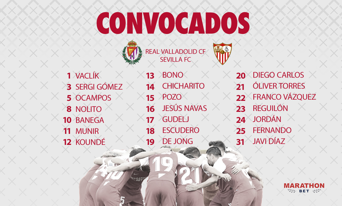 Convocatoria del Sevilla FC para el encuentro liguero frente al Real Valladolid
