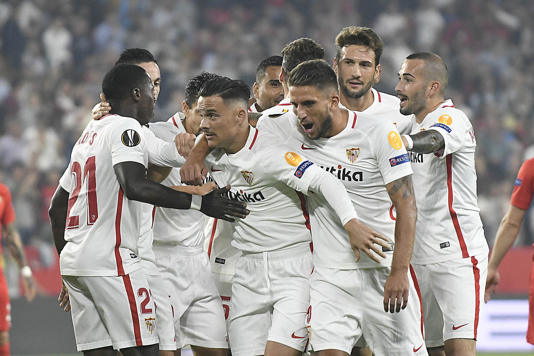 Sevilla FC celebrate a goal against Akhisarspor