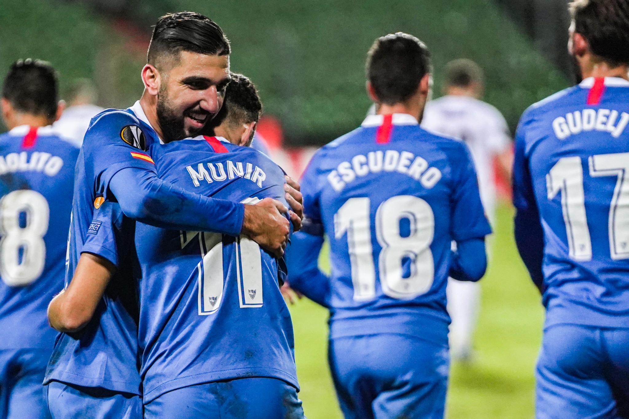 Dabbur and Munir celebrate one of the goals in Luxembourg