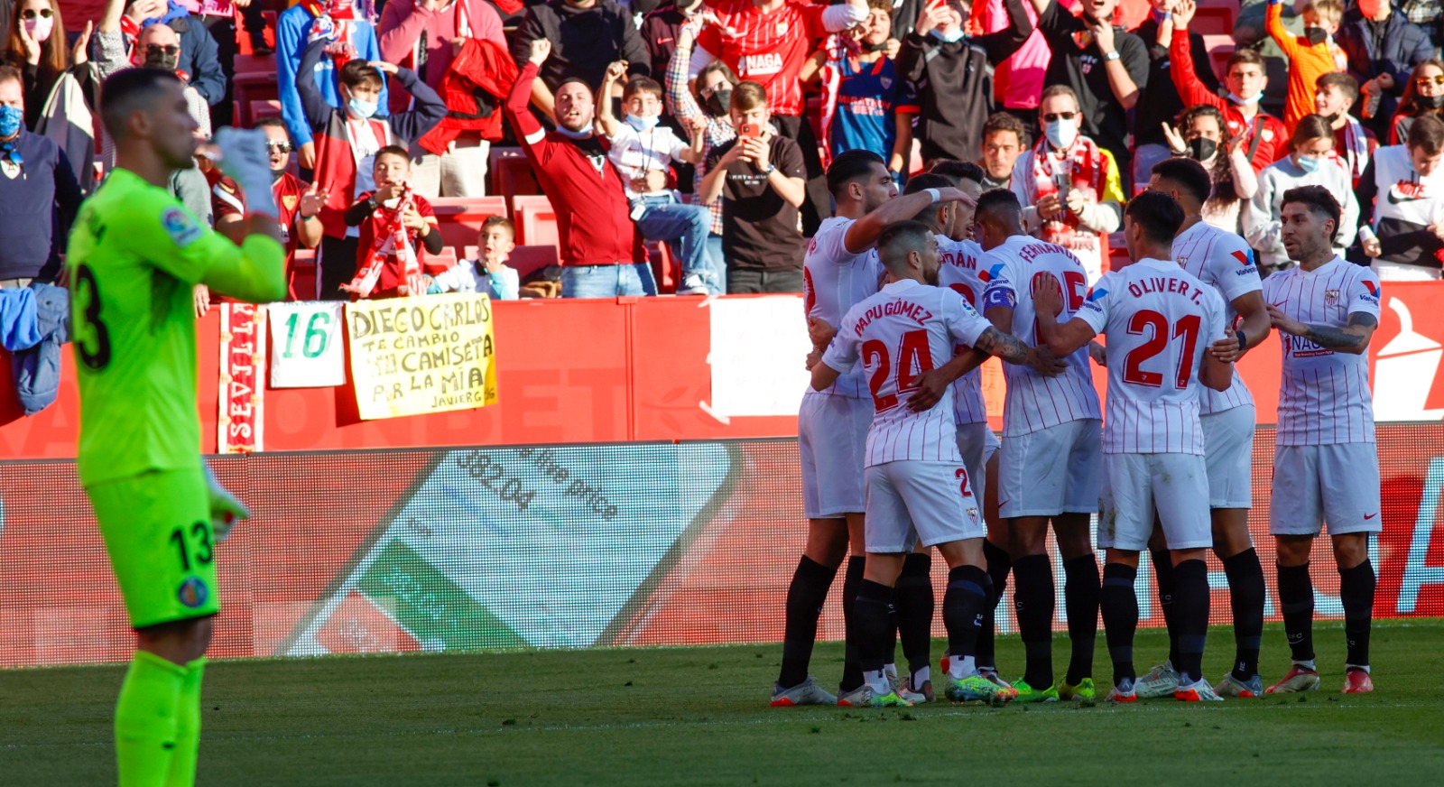 El Sevilla FC celebra un gol esta temporada