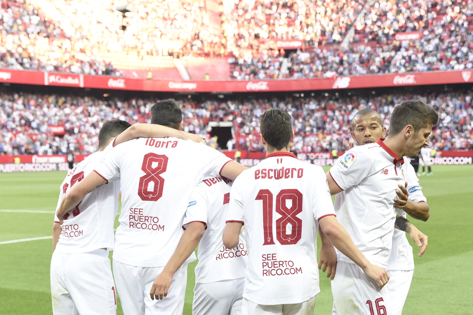 Celebración de un gol del Sevilla FC en la temporada 16/17
