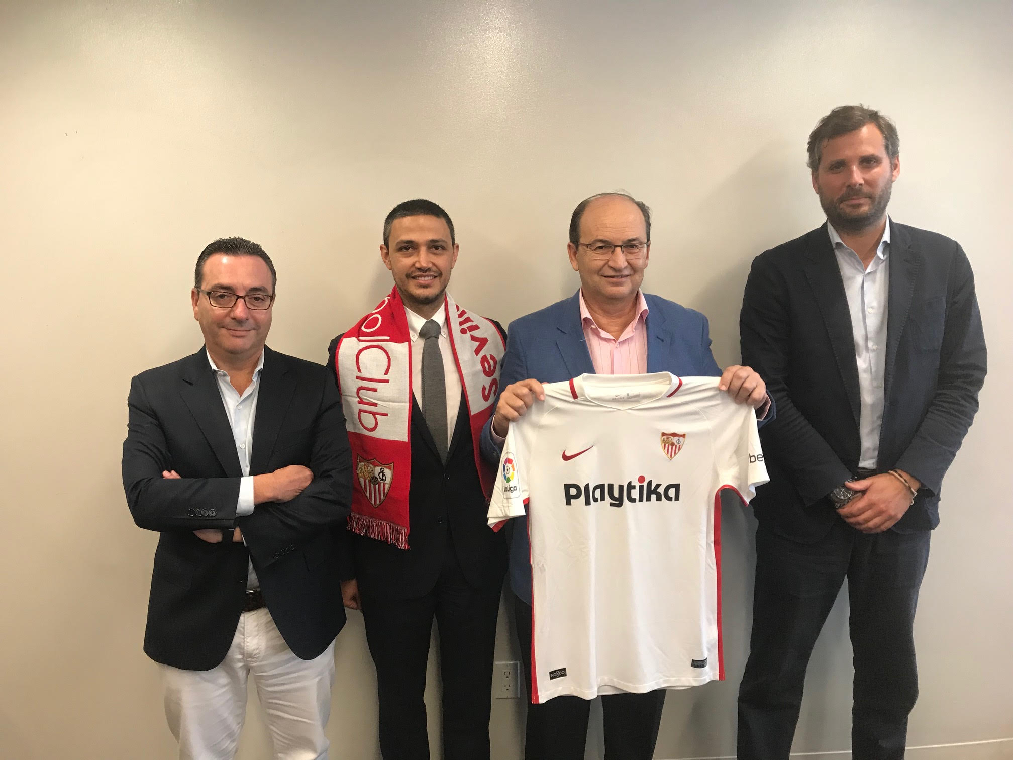 Sevilla FC's delegation with Boris Gartner