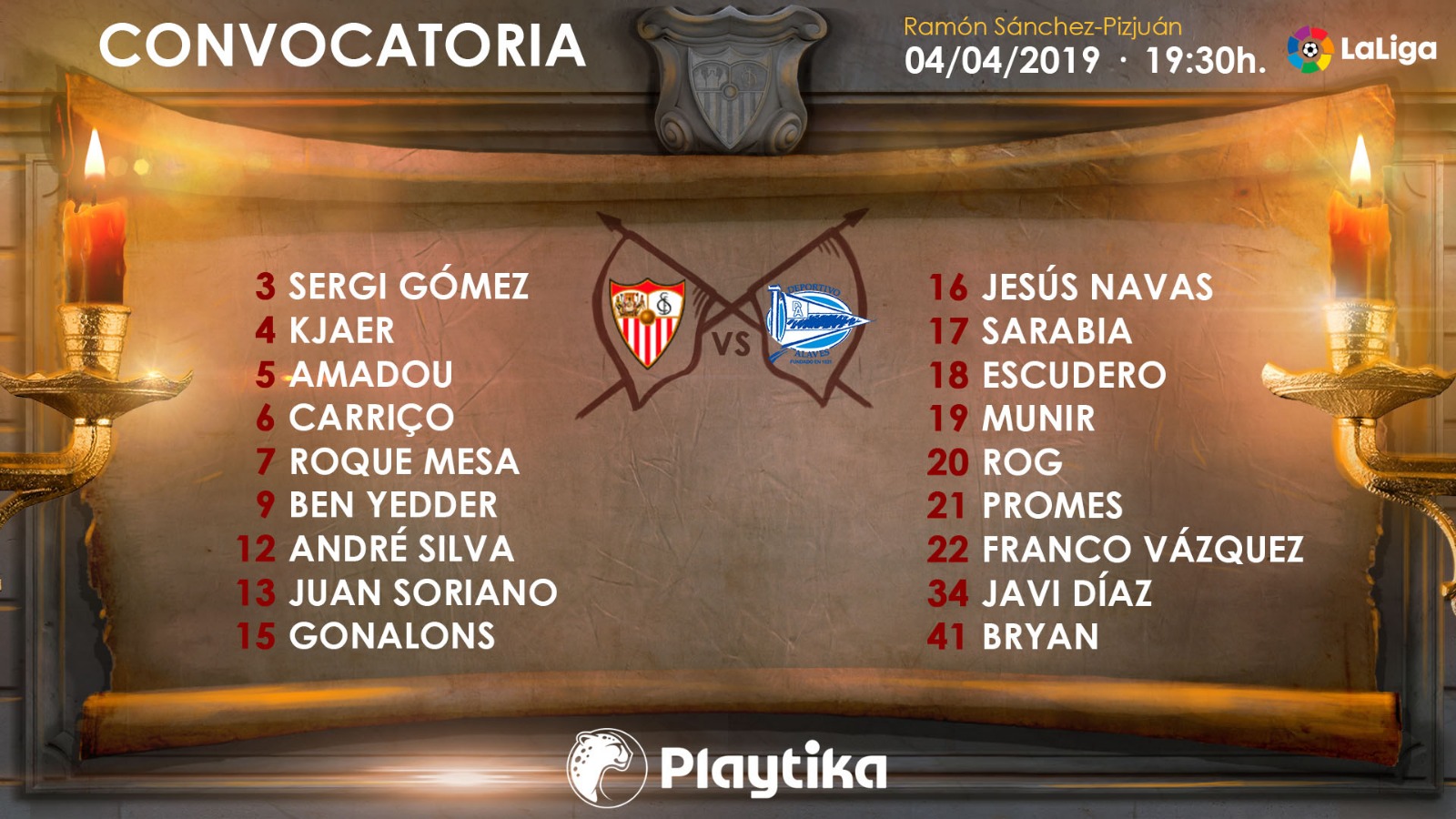 Lista de convocados del Sevilla FC ante el Deportivo Alavés