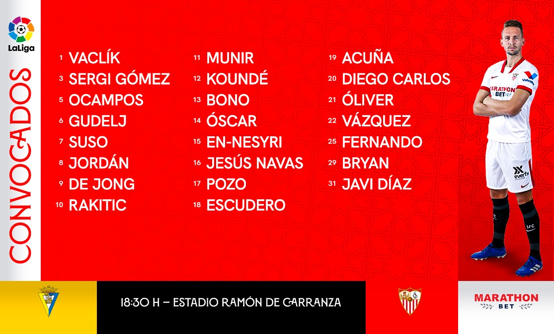 Lista de convocados del Sevilla FC ante el Cádiz CF