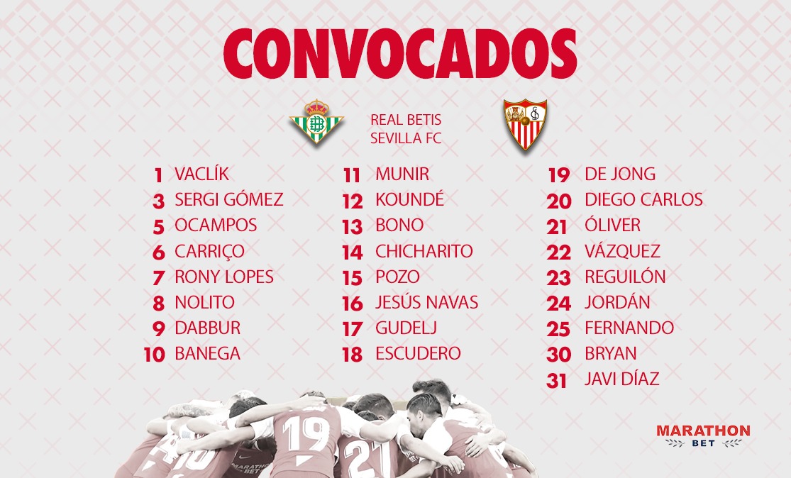 Convocatoria del Sevilla FC para el encuentro liguero frente al Real Betis