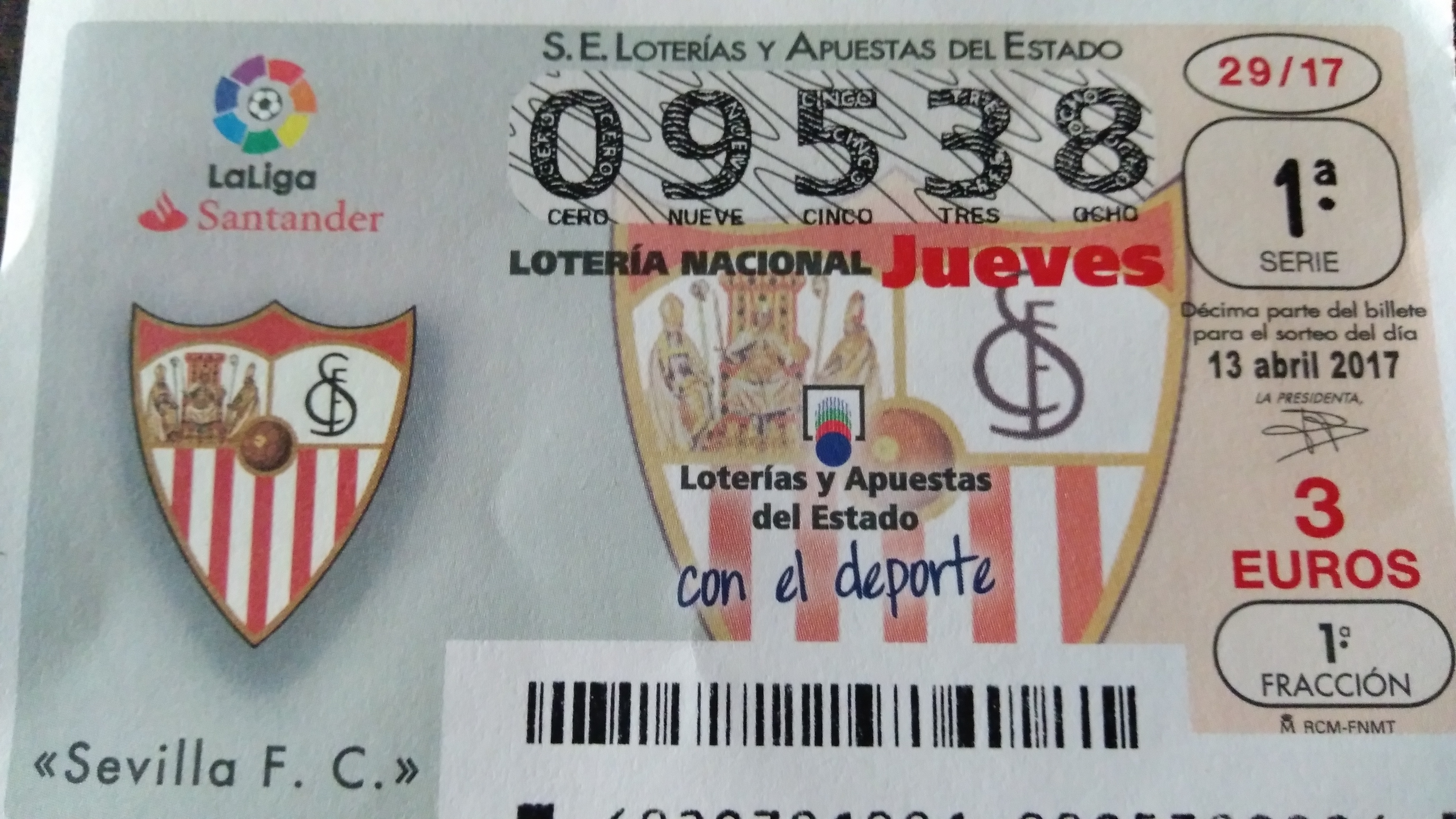Cupón de la Lotería Nacional dedicado al Sevilla FC