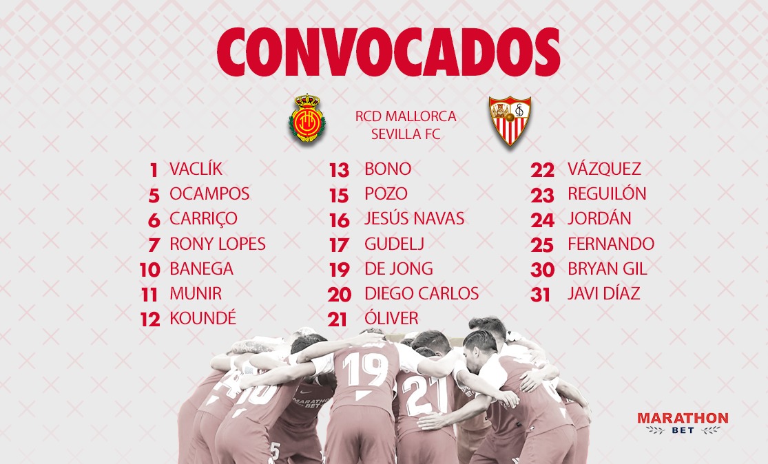 Sevilla FC's squad of 20 to face RCD Mallorca