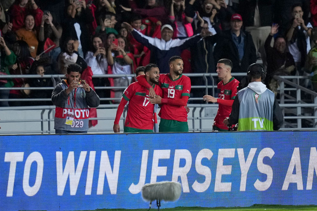 En-Nesyri celebra un gol con la selección de Marruecos
