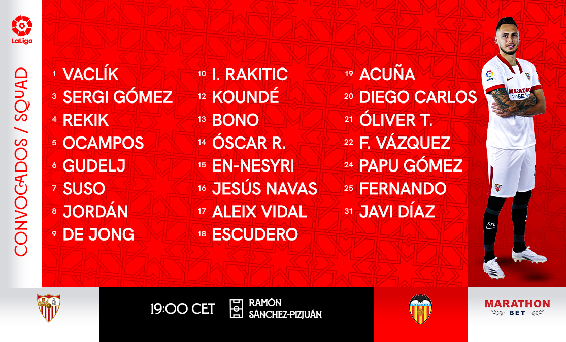 Squad for Sevilla FC-Valencia CF