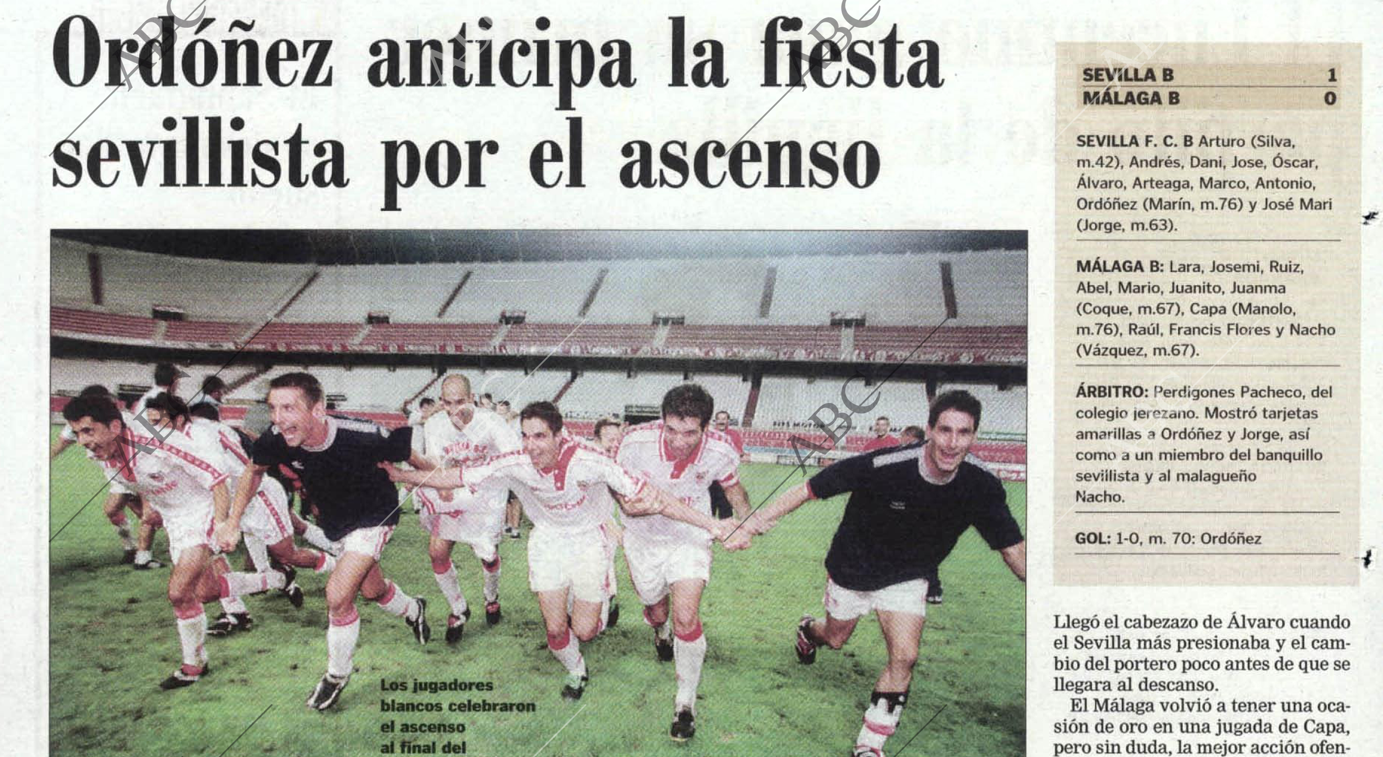Captura de la crónica del ascenso de 2001 en ABC de Sevilla