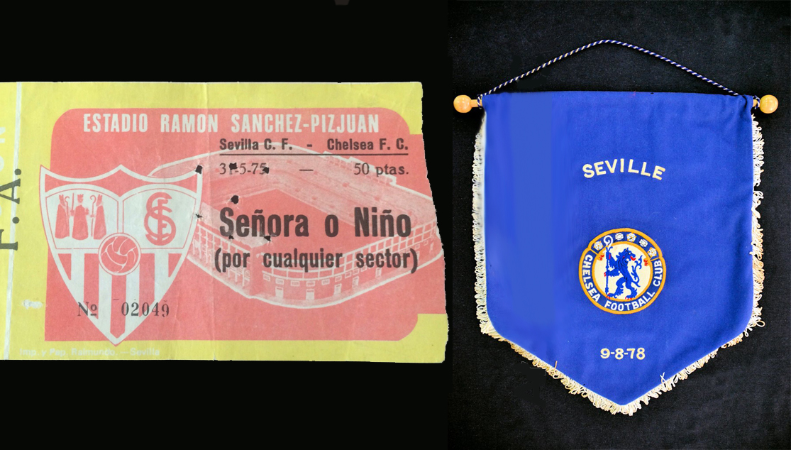 Objetos relativos al doble amistoso Sevilla-Chelsea en 1975 y 1978