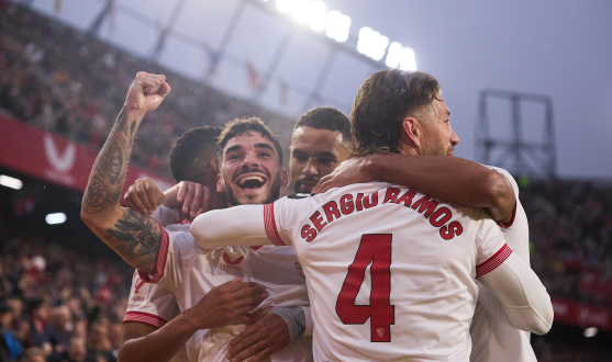 Celebración de un tanto del Sevilla FC