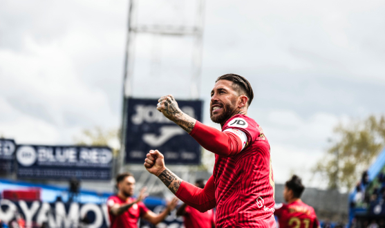 Sergio Ramos celebra su gol en Getafe