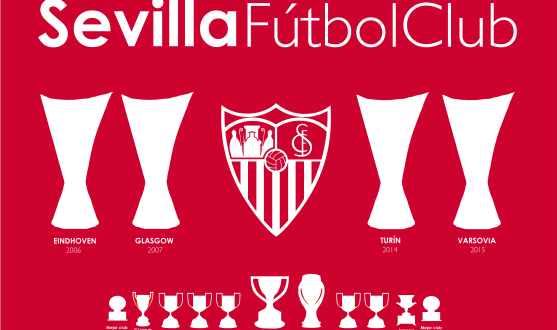 la bandera, con todos los títulos logrados por el Sevilla FC