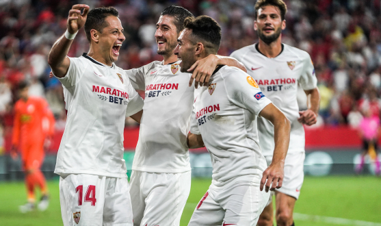 Celebración de un gol del Sevilla FC